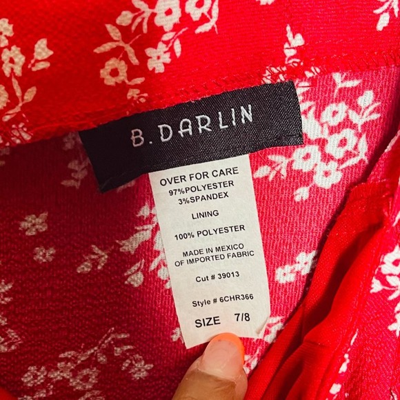 B. Darlin Red Square Neck Ditsy Floral Dress 7/8 - Picture 7 of 10